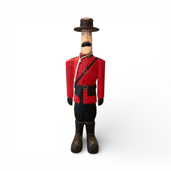 RCMP Officer Statue in Red Serge Canadiana Wooden 13" Moustache Stetson - Picture 1 of 7
